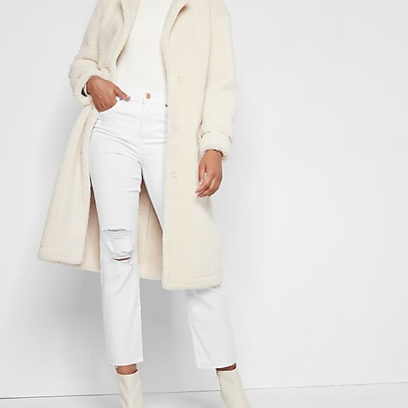 High Waisted White Ripped Straight Ankle Jeans - Picture 2 of 3